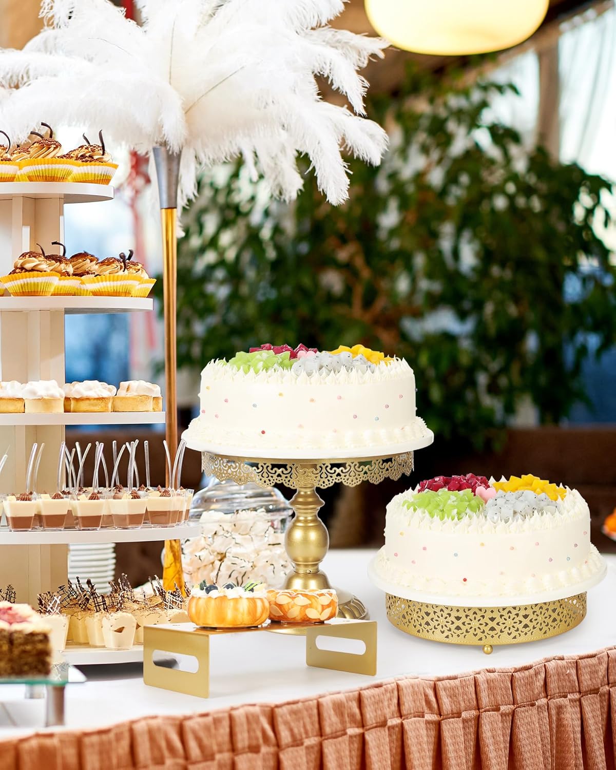 Fancy 5Pcs Cake Stands Set Metal Round Cupcake Holder Cookies Dessert Display Plate Serving Tower Tray Platter with Handle