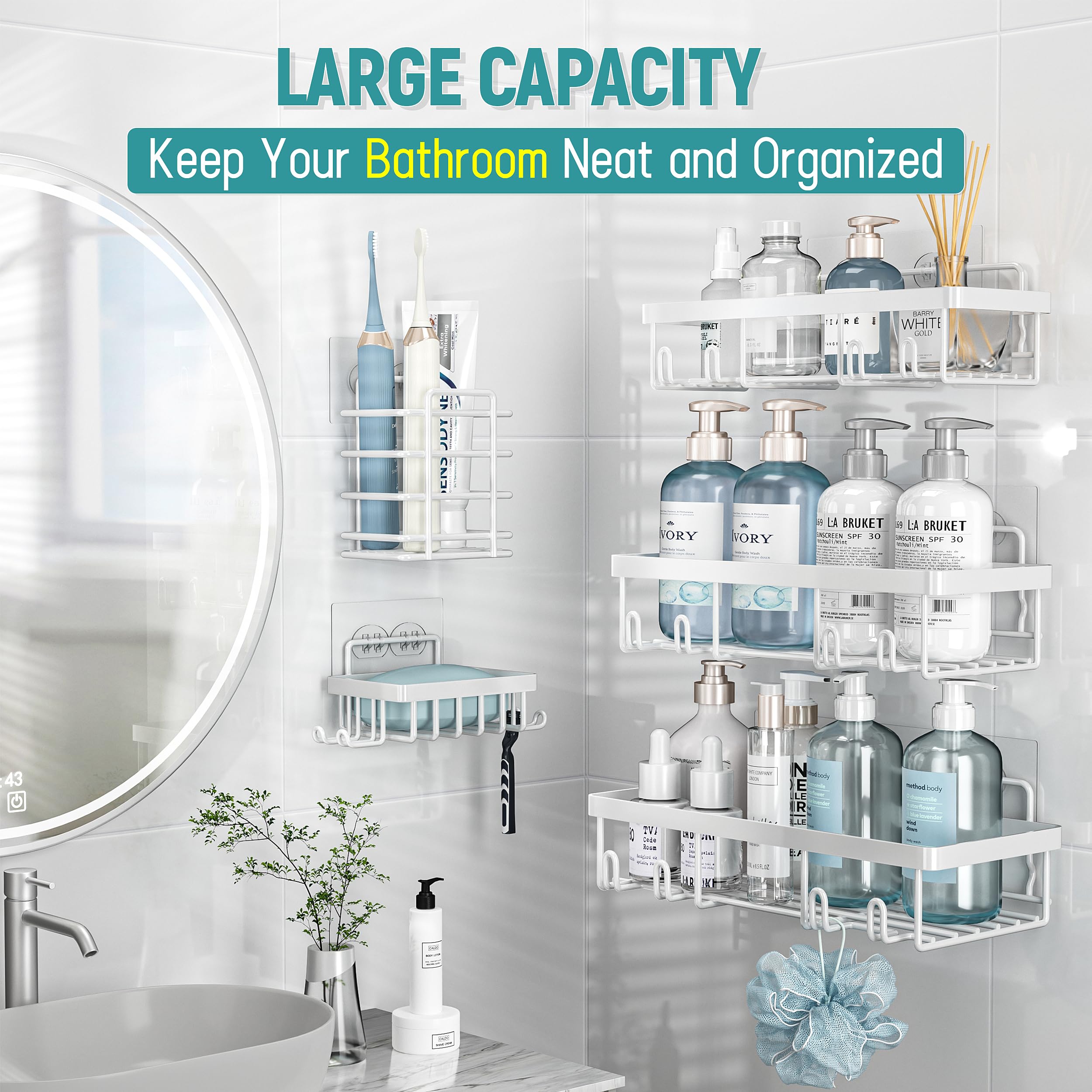 Shower Caddy Organizer Rack Shelf for Inside Shower, Adhesive Bathroom Wall Storage Basket Rustproof Stainless Steel