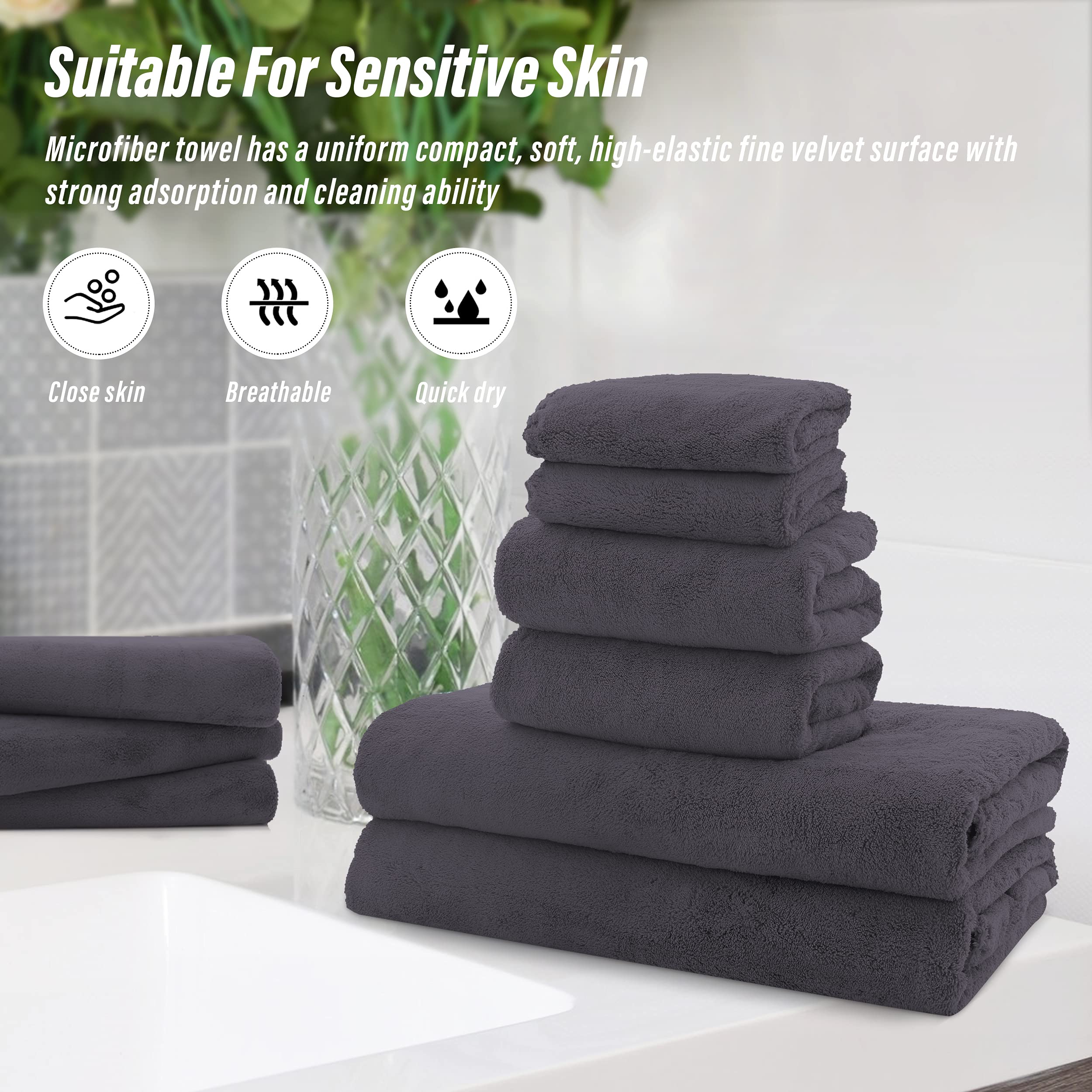 Ultra Soft Towel Set - Quick Drying - 2 Bath Towels 2 Hand Towels 2 Washcloths - Microfiber Coral Velvet Highly Absorbent Towel (6 Pcs)