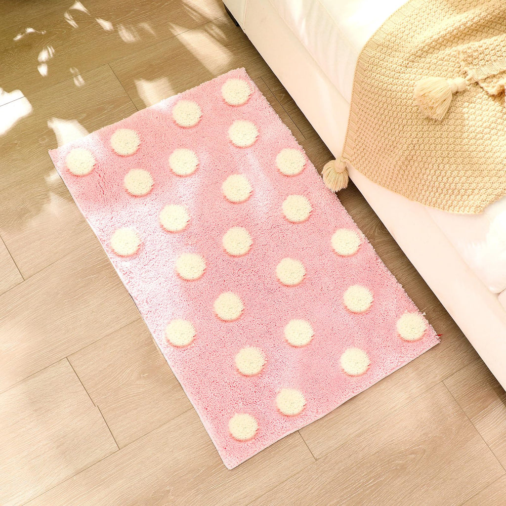 Pink Aesthetic Preppy Bathroom Rugs White Pink Bath Mats Non Slip Washable Tufted Cute Bathroom Mat Absorbent Bath Rug for Home, Tub, Floor Carpet, 32 x 20''(Polka Dot)