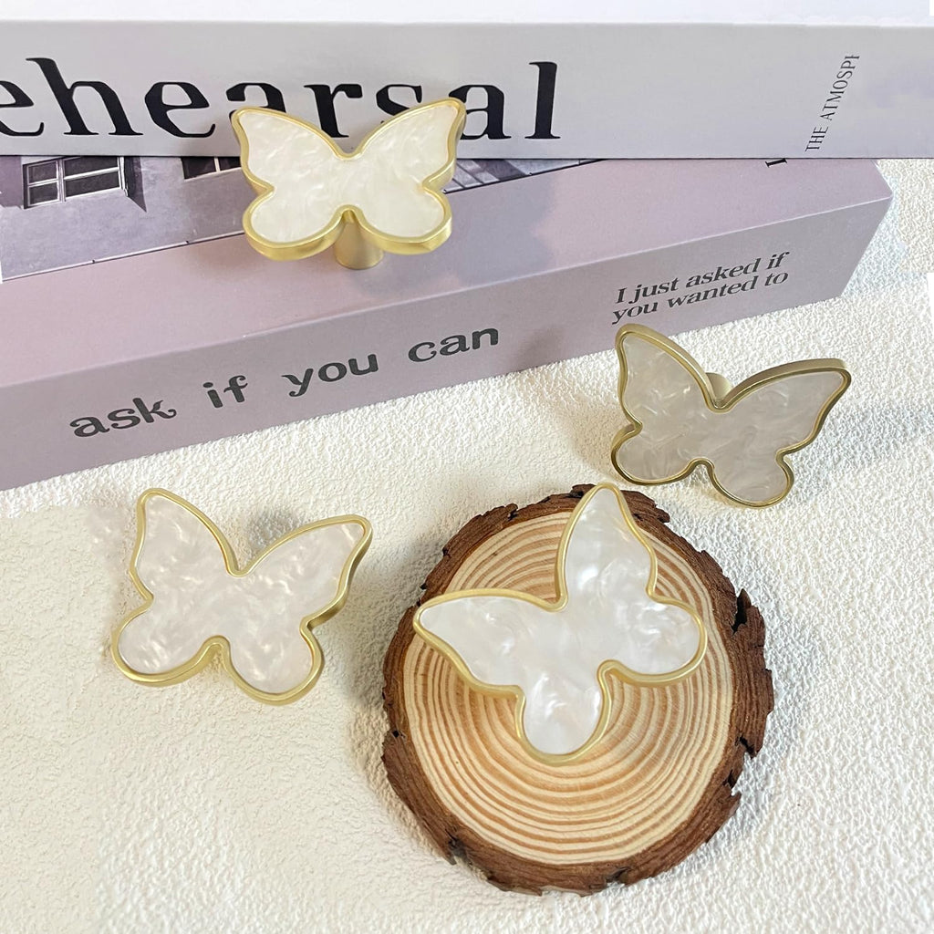 Butterfly 6 pcs Shape Knobs Handle Gold Cabinet Knobs Decoration Door Handle Single Hole Handles Cabinet Drawer Dresser Kitchen Wardrobe Furniture Hardware Pulls