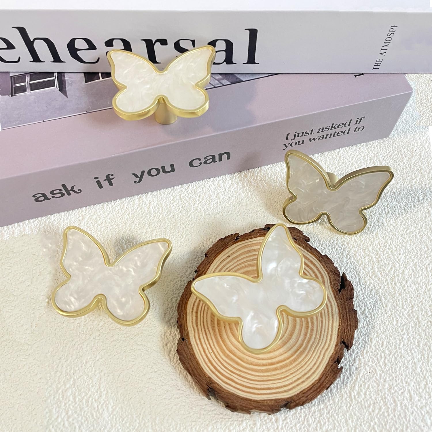 Butterfly 6 pcs Shape Knobs Handle Gold Cabinet Knobs Decoration Door Handle Single Hole Handles Cabinet Drawer Dresser Kitchen Wardrobe Furniture Hardware Pulls