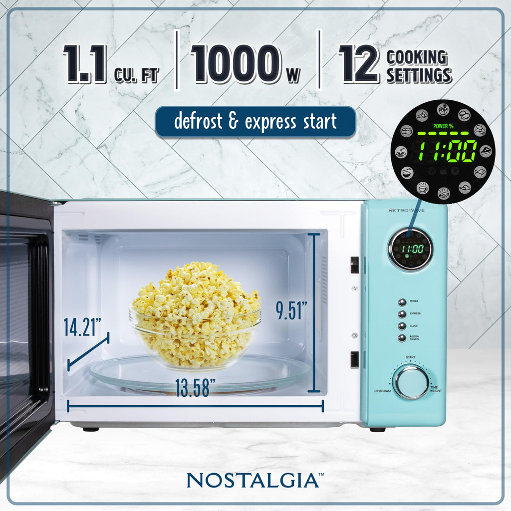 Nostalgia Retro Compact Countertop Microwave Oven 0.7 Cu. Ft. -700-Watts with LED Digital Display-Child Lock-Easy Clean Interior-Pink