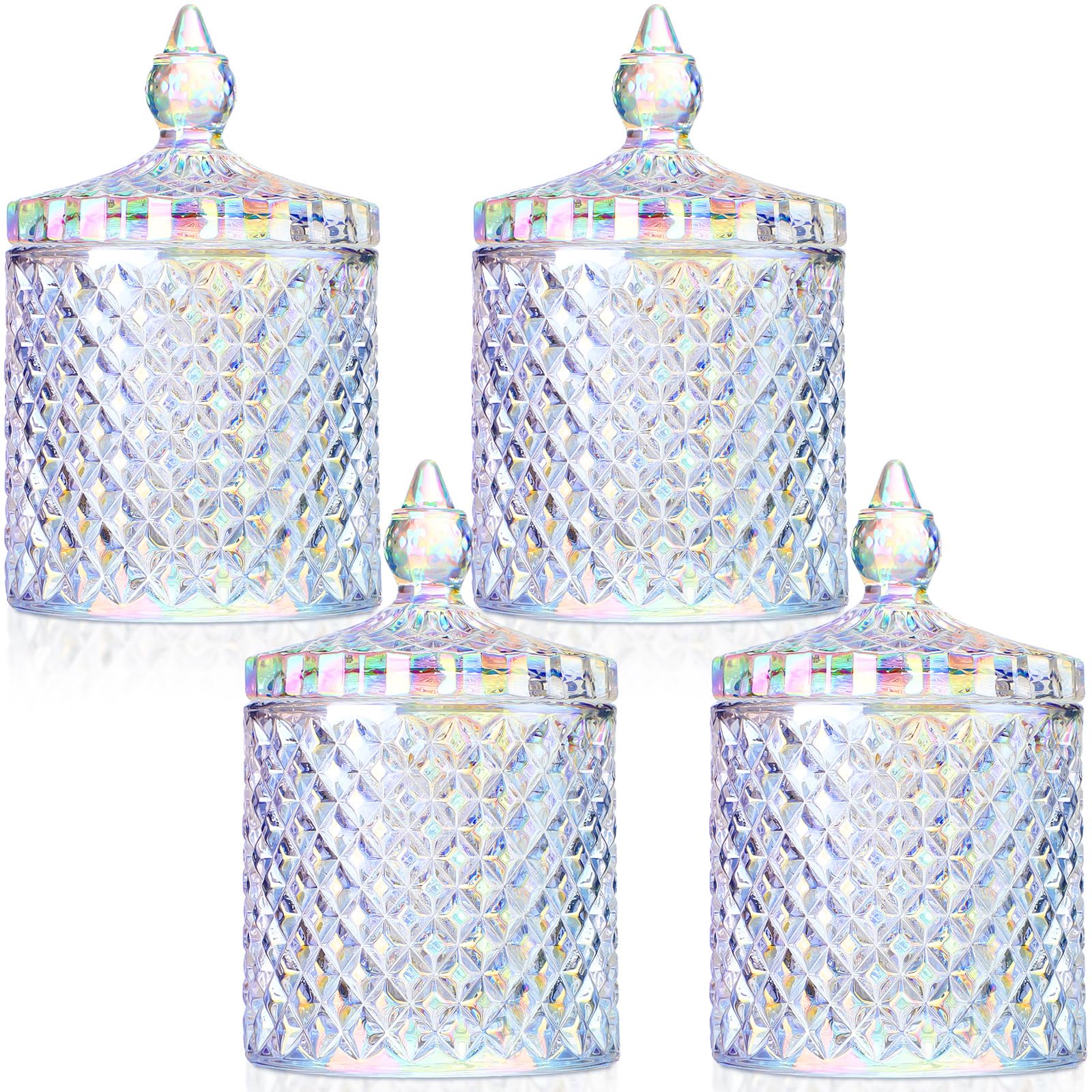 Crystal Glass Candy Jar Set with Lids Home Decorative Storage Jars for Apothecary, Bathroom, Kitchen, and Pantry, Ideal for Cotton Swabs and Jewelry