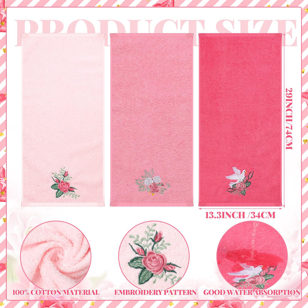Rose Floral Hand Towels Farmhouse Pink Rose Bathroom Decor 14x29 Inch Embroidered Decorative Cute Summer Flowers Hand Towels Cotton Soft Absorbent Towels for Bathroom Kitchen