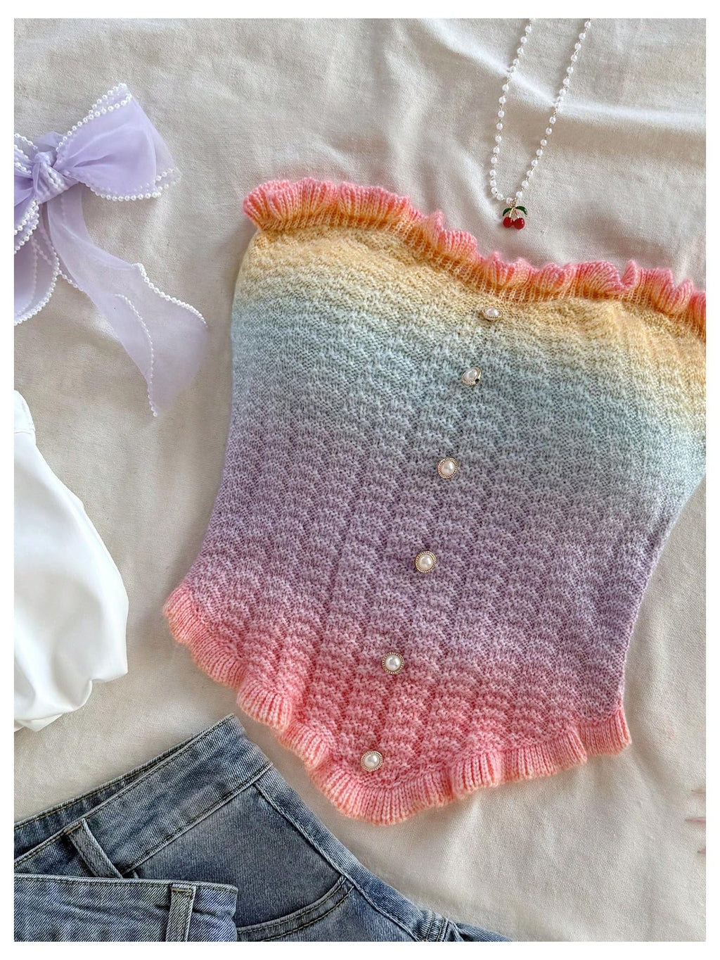 Women's Pearl Strapless Tops Summer Asymmetrical Tube Tops