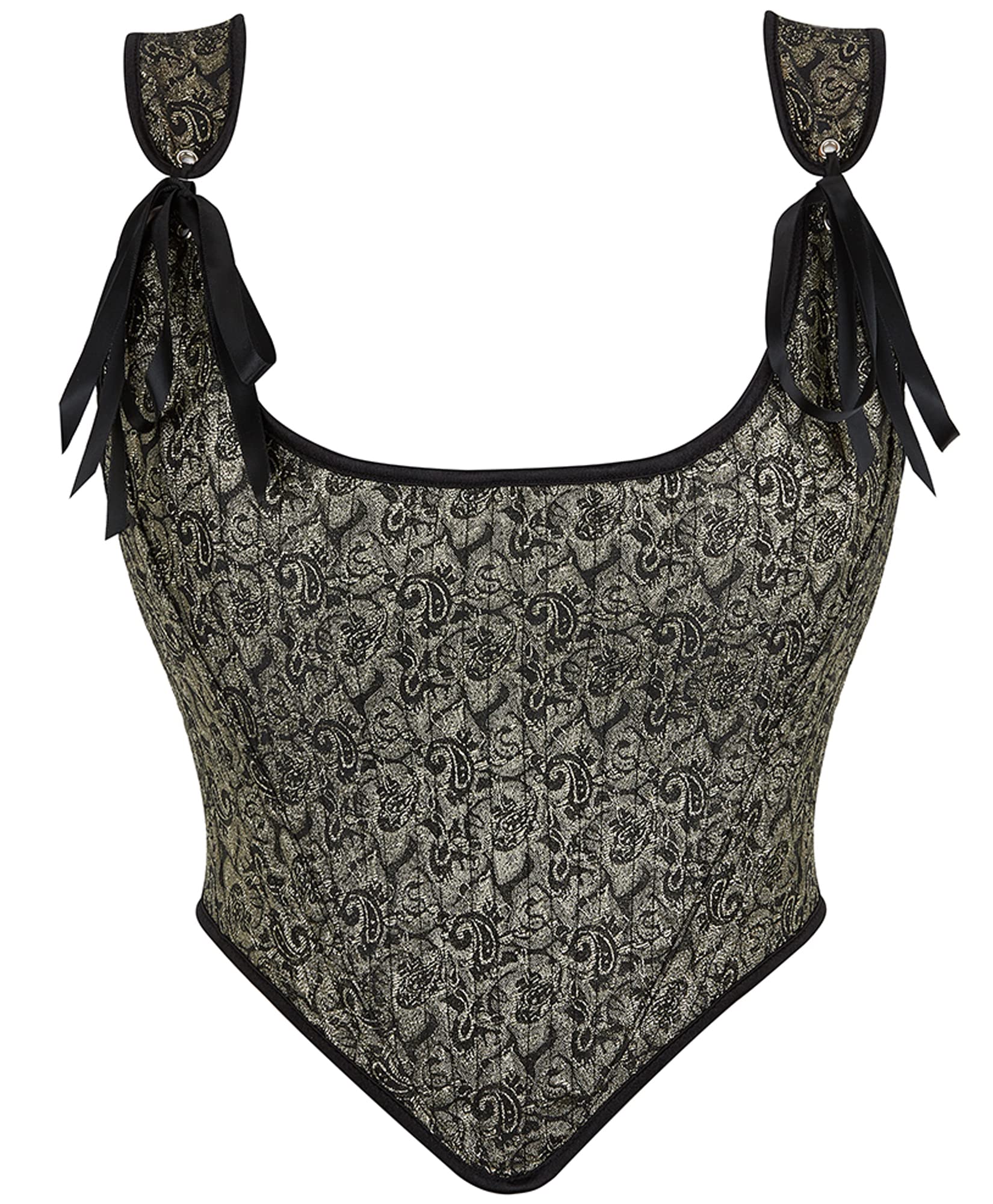 Womens Vintage Asymmetrical Hem Overbust Corset Tie Front Lace-up Back Bustier Shapewear Top