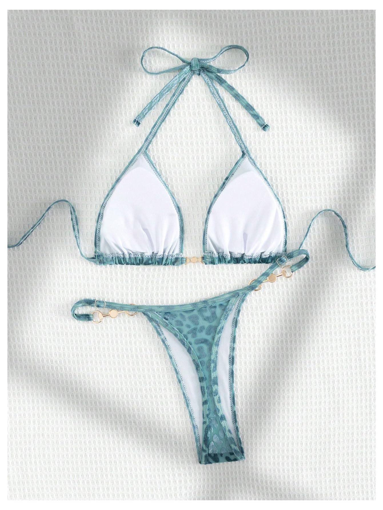 Women's 2 Piece Leopard Print Cheeky Triangle Bikini Sets Self Tie High Cut Swimsuit