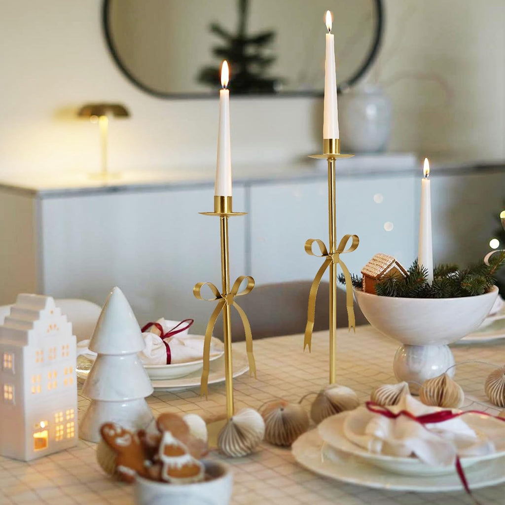 Bow Taper Candle Holders, Set of 2 Candle Stick Holders Set, Modern Decorative Centerpiece