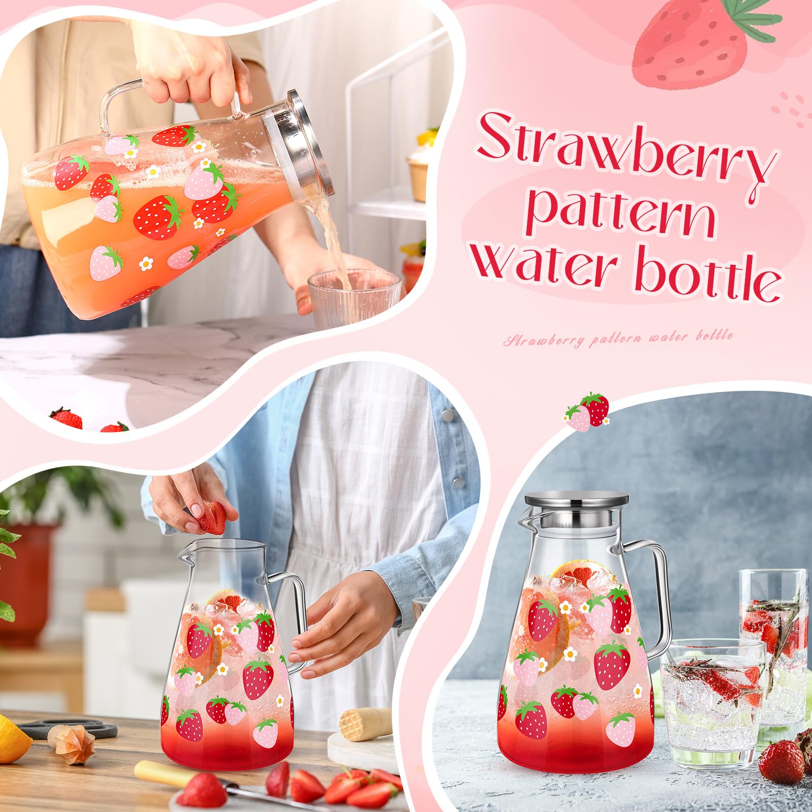 Glass Pitcher with Lid Water Pitcher with Handles Hot and Cold Resistant