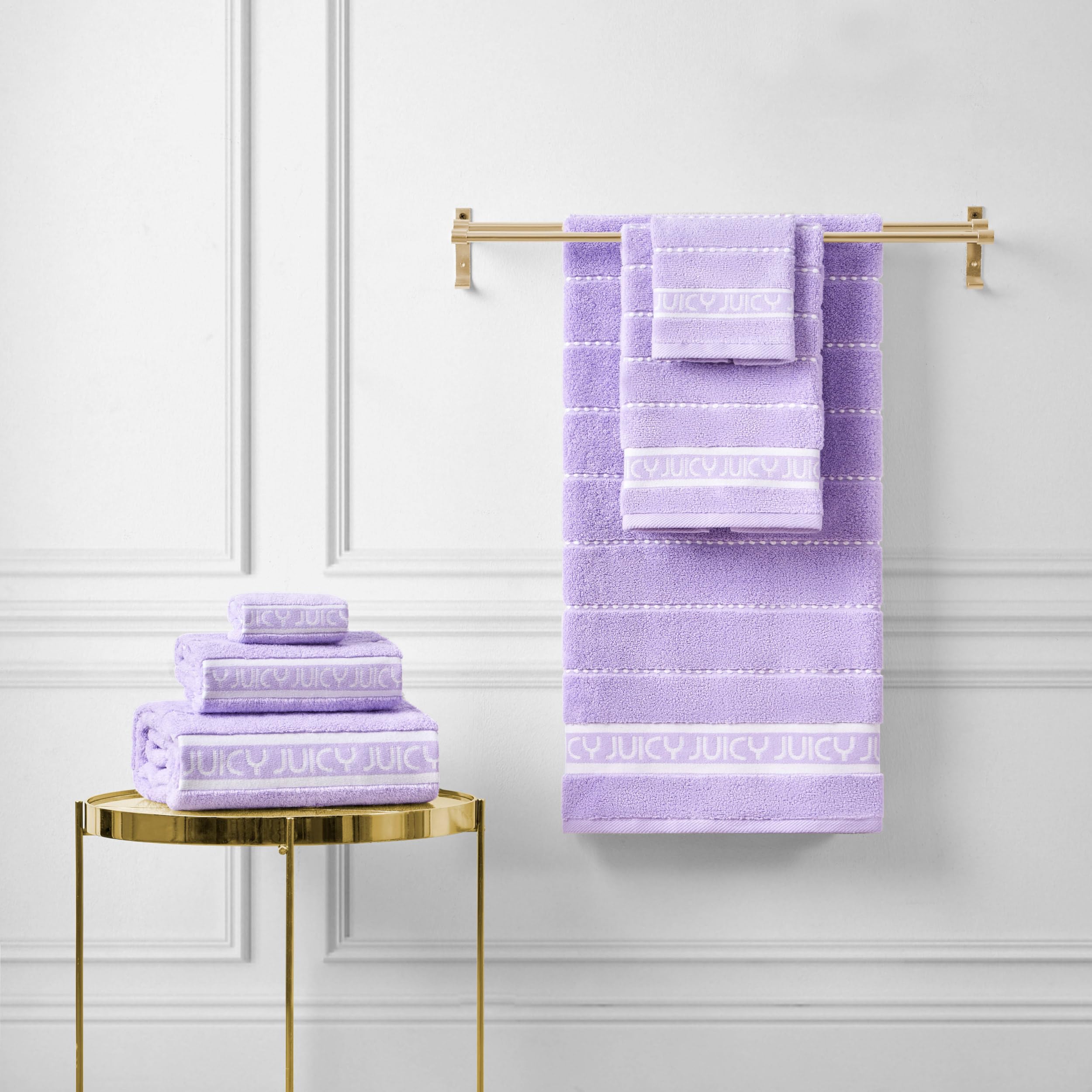 Juicy Couture Luxurious Plush Stripe 6-Piece Set - 100% Cotton Bath Towel Set - Soft and Stylish Towel Set for Ultimate Comfort and Elegance