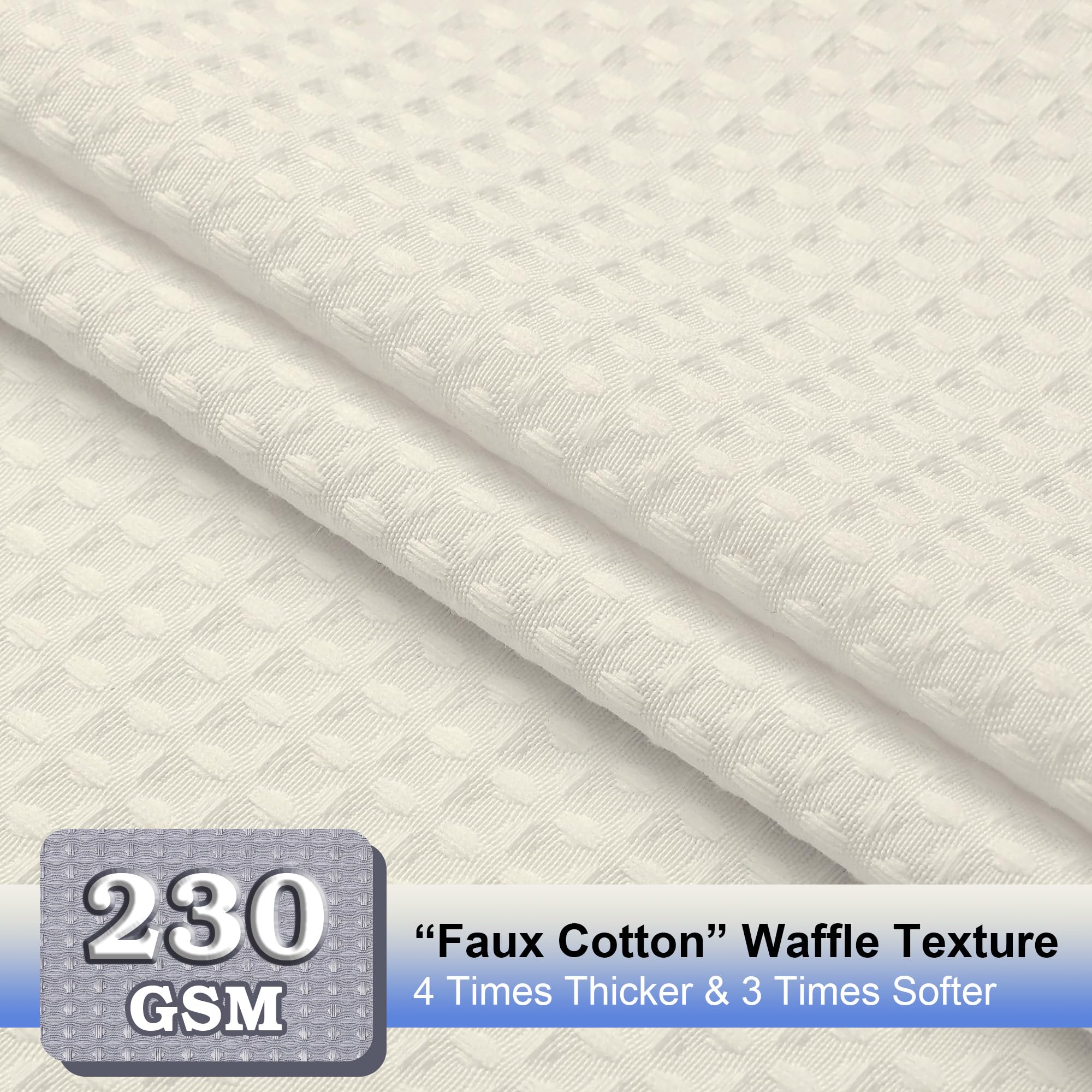 Waffle Textured Heavy Duty Fabric Shower Curtain for Bathroom, Luxury Hotel Weighted 230GSM Bath Curtain with 12 Plastic Hooks, Machine Washable, 72x72