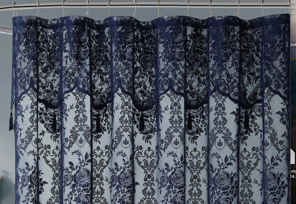 Luxury Lace Small Shower Curtain - Lace Shower Curtain with Attached Valance & Tassels