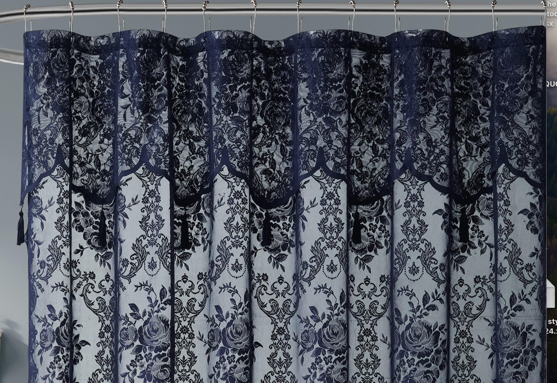 Luxury Lace Small Shower Curtain - Lace Shower Curtain with Attached Valance & Tassels