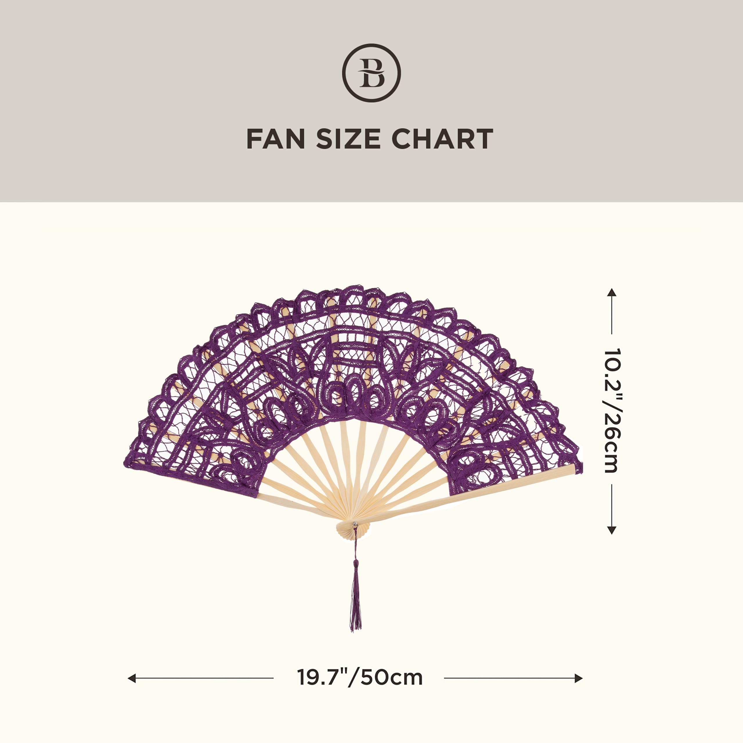 Cotton Lace Folding Handheld Fan Embroidered Hand Fan with Bamboo Staves
