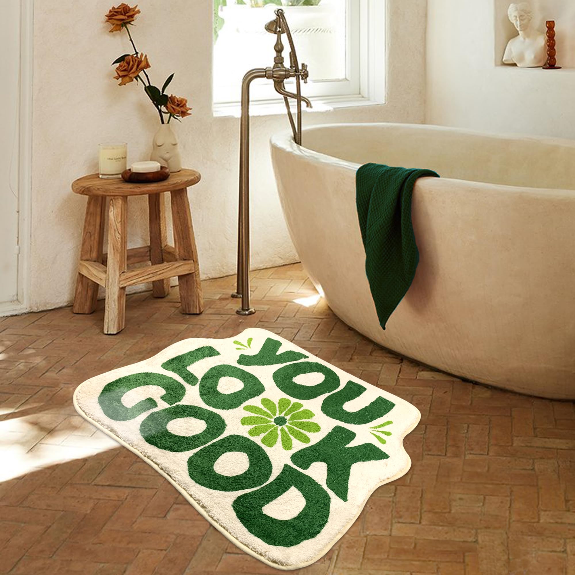 You Look Good Bath Mat Flower Bathroom Rug, Soft Absorbent Water Non Slip Rug, Superior Washable Microfiber (21"x25")