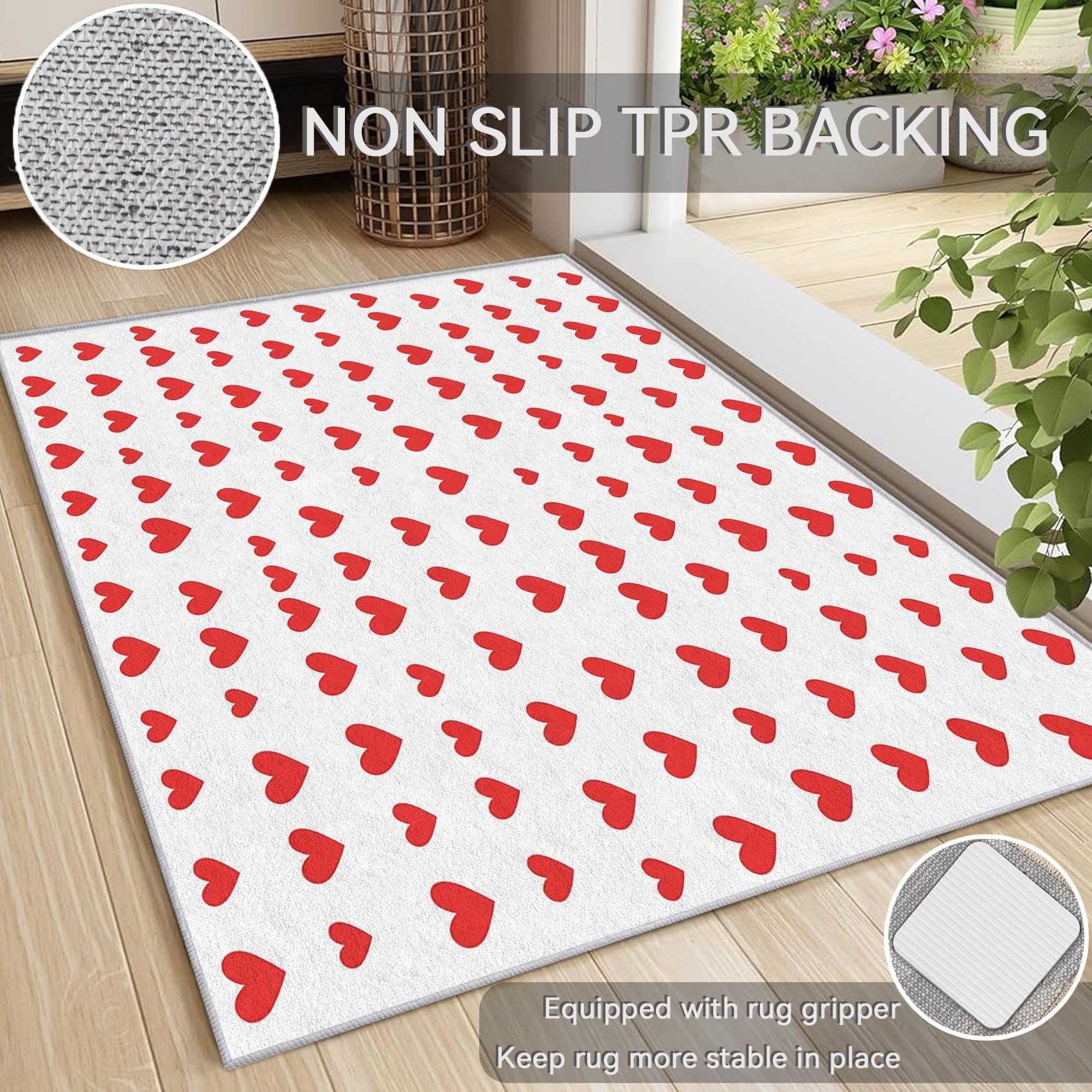 Red Heart Rug - Day Area Rug & Room Decor, Modern Carpet & Home Decor, Washable Non Slip Anti Skid Rugs