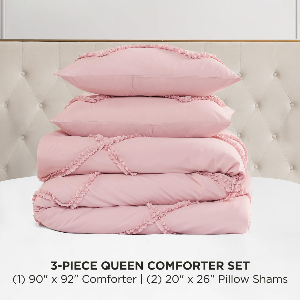 Juicy Couture Diamond Queen Comforter Set - Ruffle 3-Piece Machine Washable Reversible Bedding Comforter Set