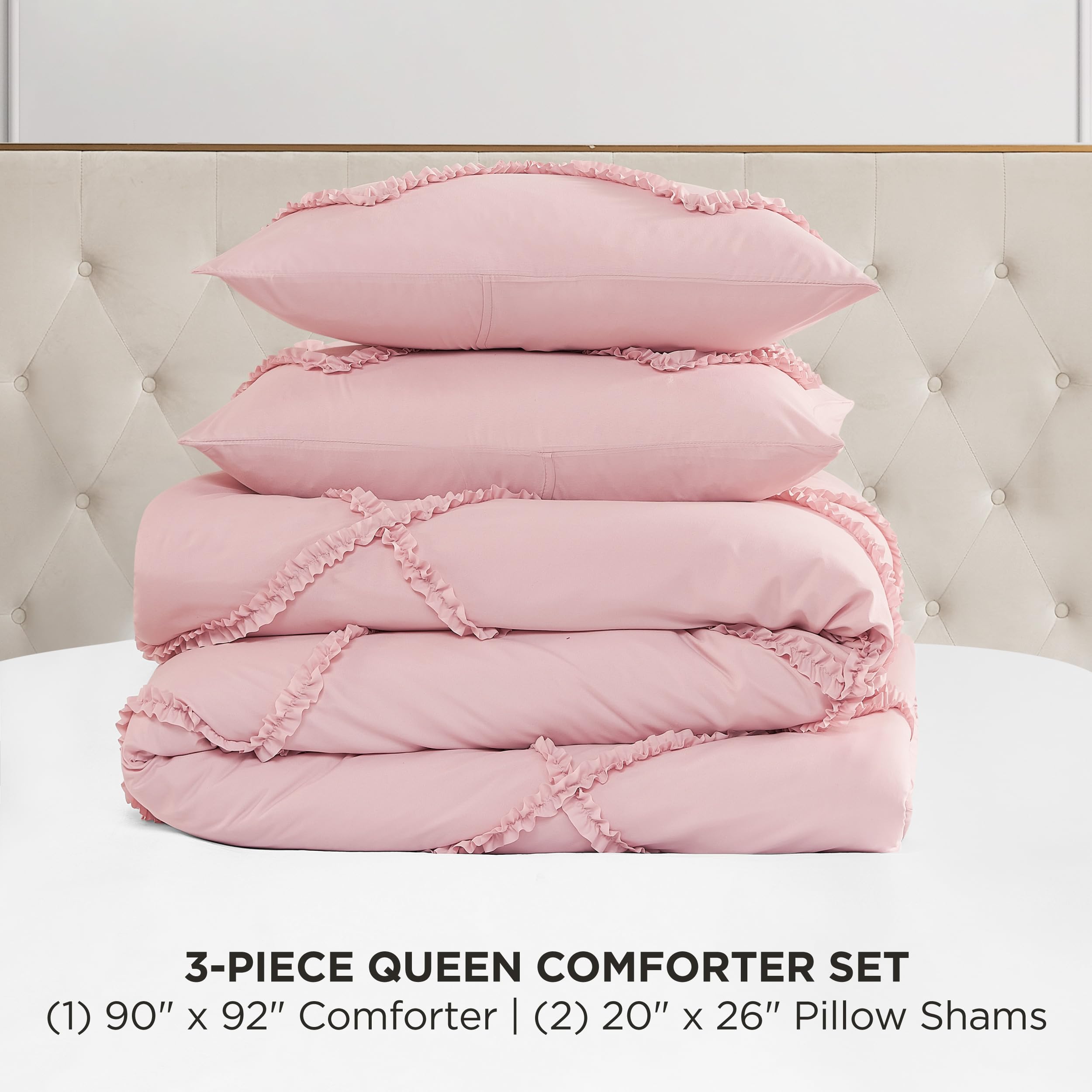 Juicy Couture Diamond Queen Comforter Set - Ruffle 3-Piece Machine Washable Reversible Bedding Comforter Set