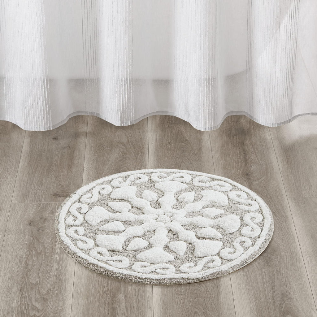 Medallion Floral Pattern Bath Mat 100% Cotton Tufted Bathroom Rugs Luxurious Plush Absorbent, Quick Dry