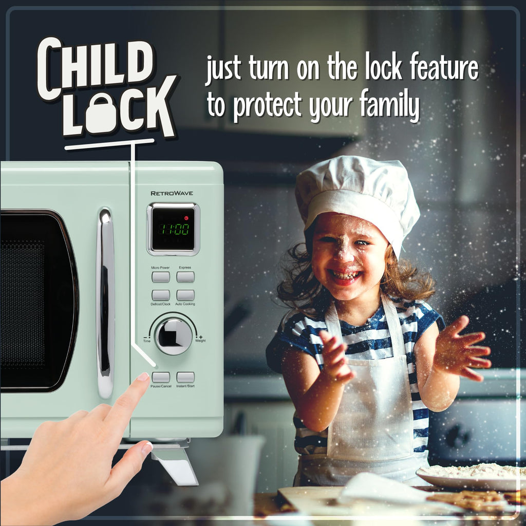 Nostalgia Retro Compact Countertop Microwave Oven 0.7 Cu. Ft. -700-Watts with LED Digital Display-Child Lock-Easy Clean Interior-Pink