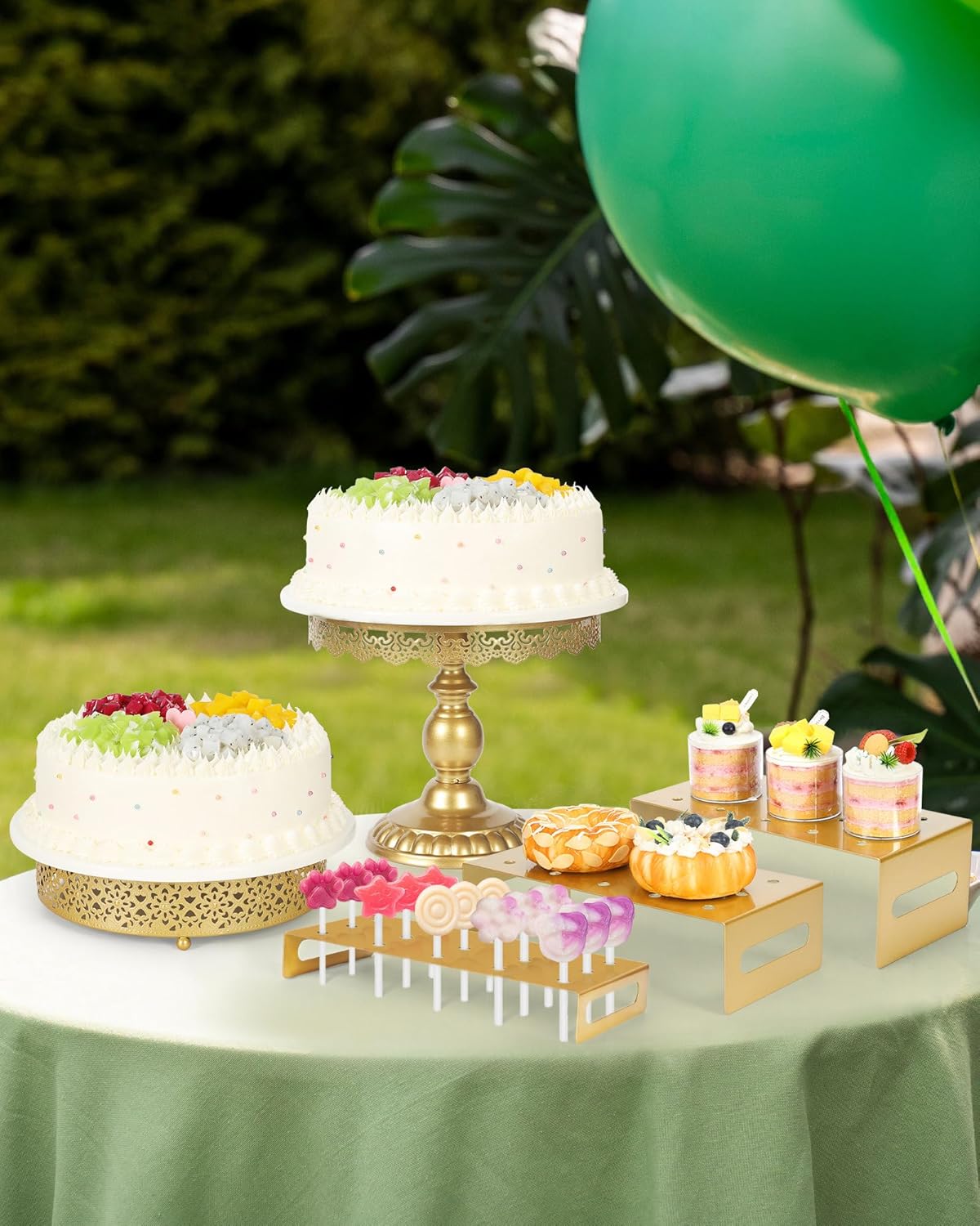 Fancy 5Pcs Cake Stands Set Metal Round Cupcake Holder Cookies Dessert Display Plate Serving Tower Tray Platter with Handle