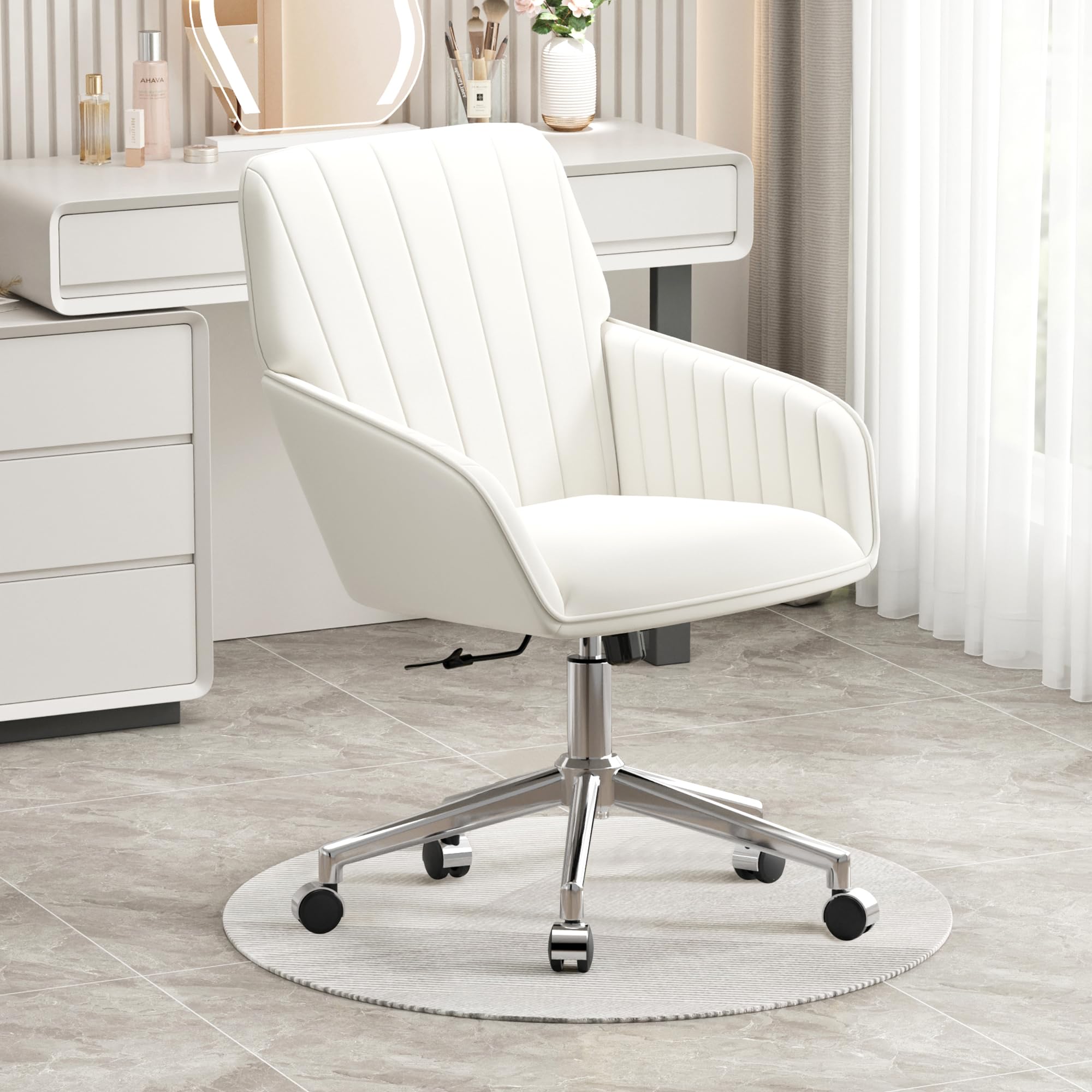 Velvet Modern Cute Chair with Back, Height Adjustable Upholstered Vanity Chair with Swivel Wheels