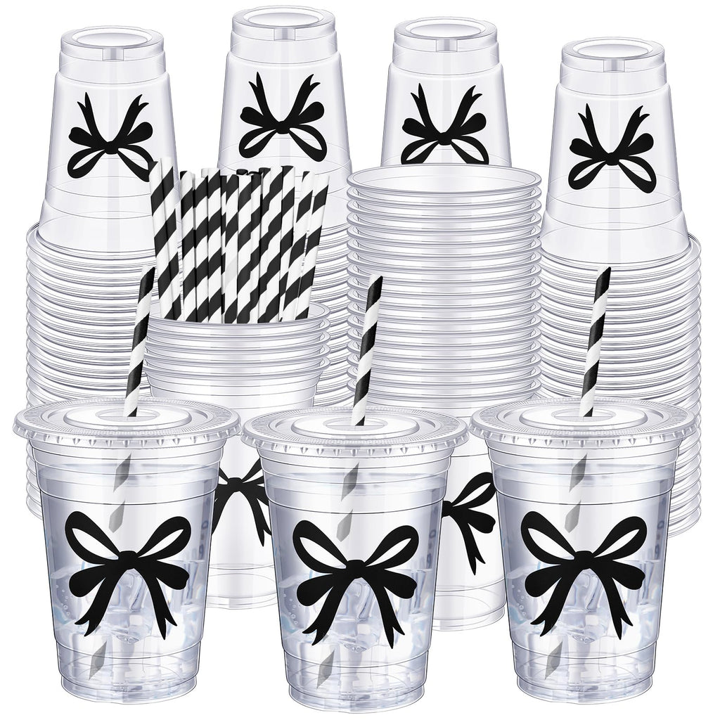 Coquette Bow Disposable Plastic Cups with Straw