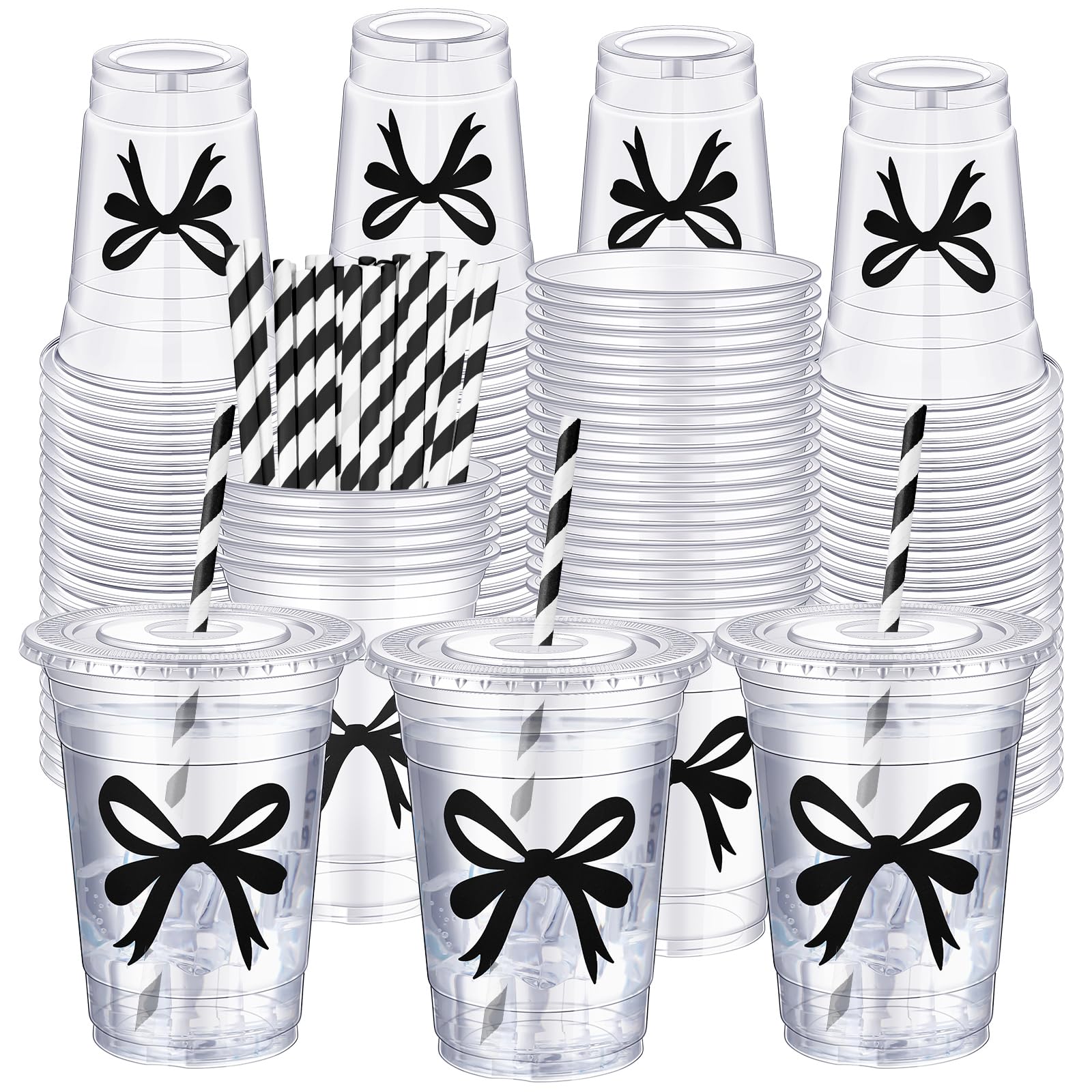 Coquette Bow Disposable Plastic Cups with Straw