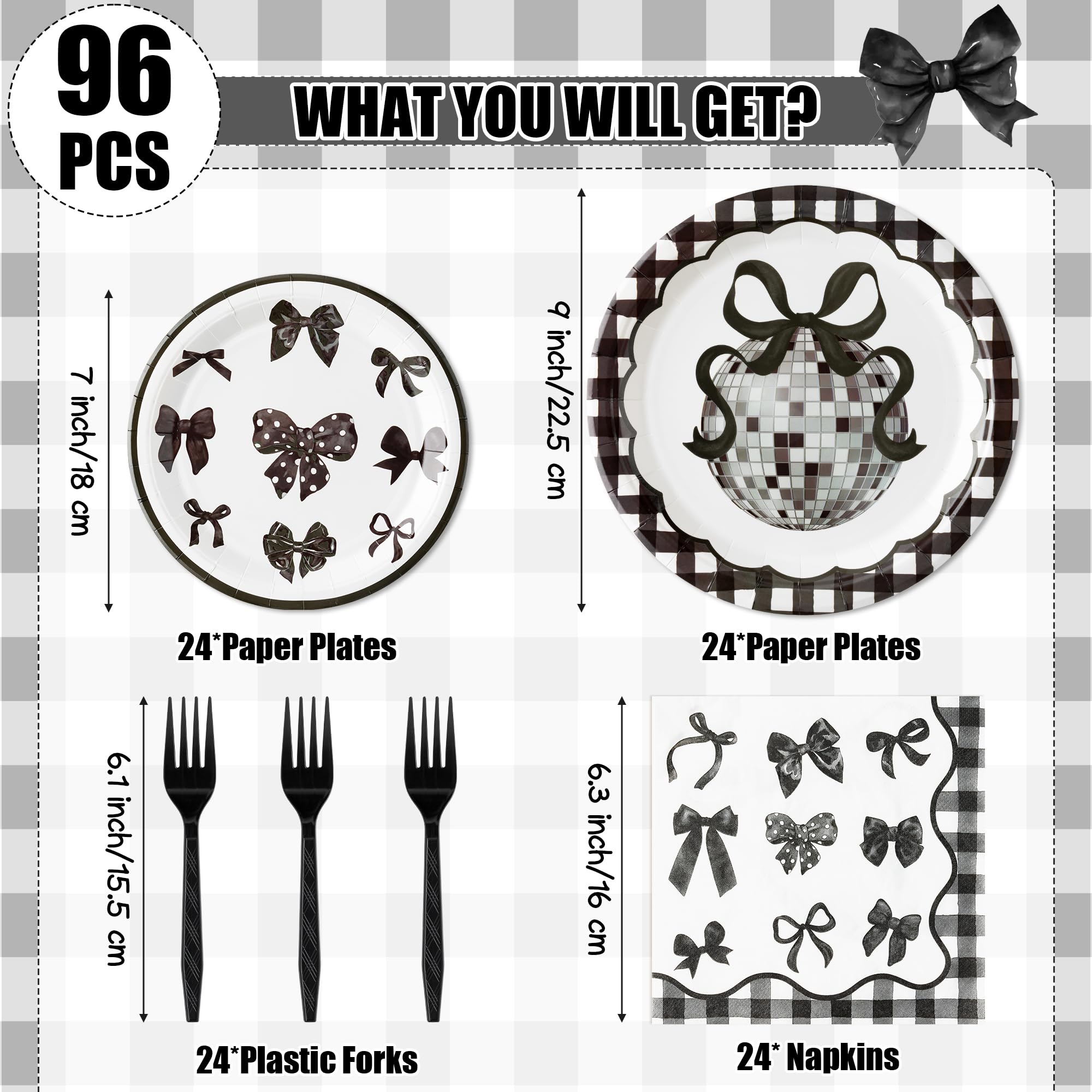 Coquette Cute Bow Party Tableware Decorations - Disposable Paper Plates Napkins Forks