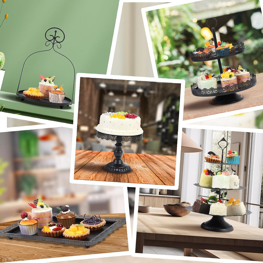 Fancy 5Pcs Cake Stands Set Metal Round Cupcake Holder Cookies Dessert Display Plate Serving Tower Tray Platter with Handle