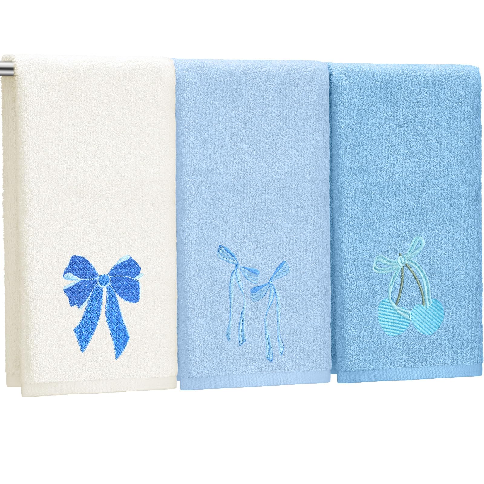 Hand Towels Embroidered Decorative Towel 100% Cotton Soft Absorbent Kitchen Facecloth Preppy Bathroom Decor 13.7 x 29.5''