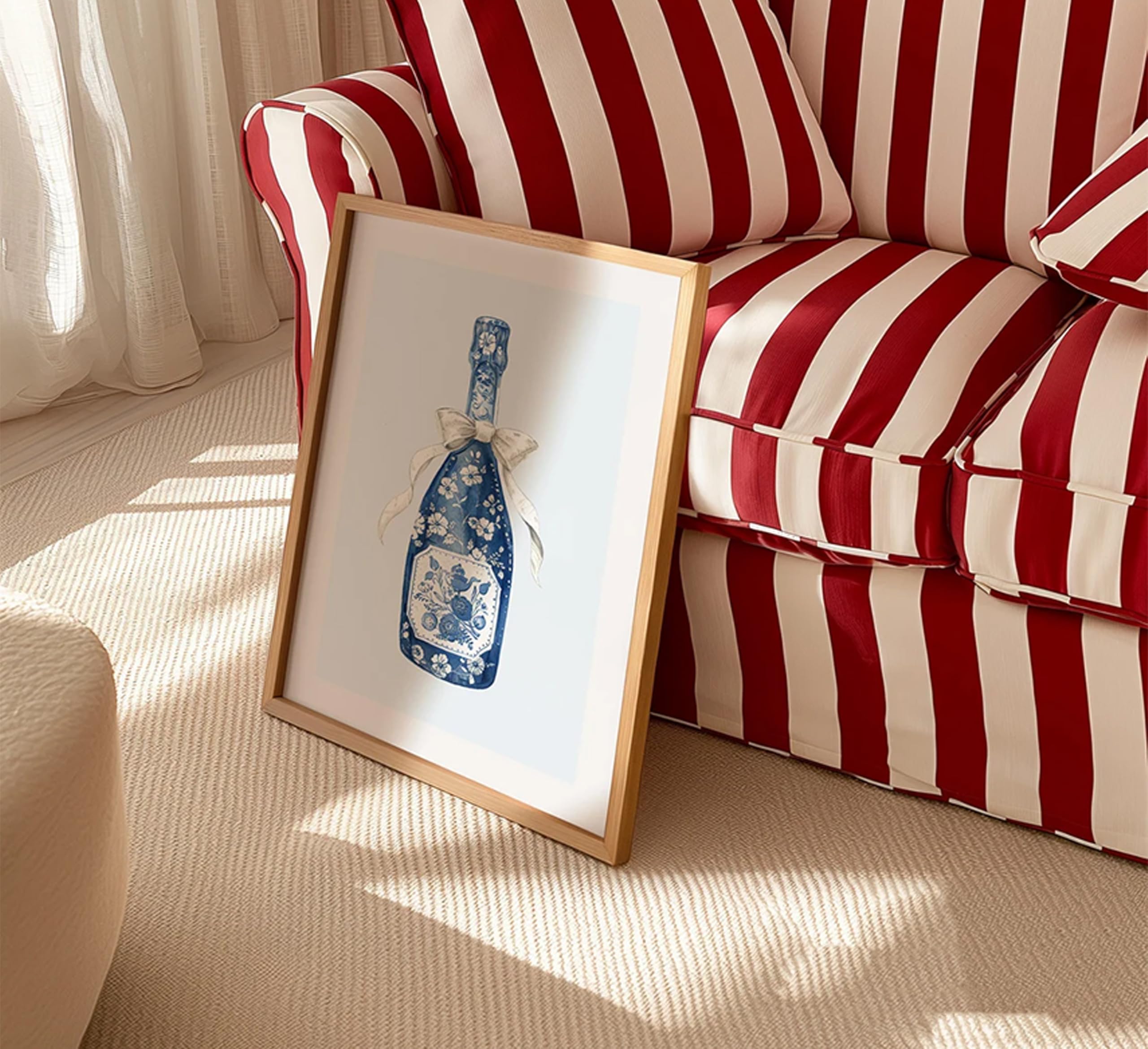 Coquette 6pcs Blue Bow Canvas Wall Art Preppy Decor Trendy Red Cherry Mirror Posters Room Decoration Unframed