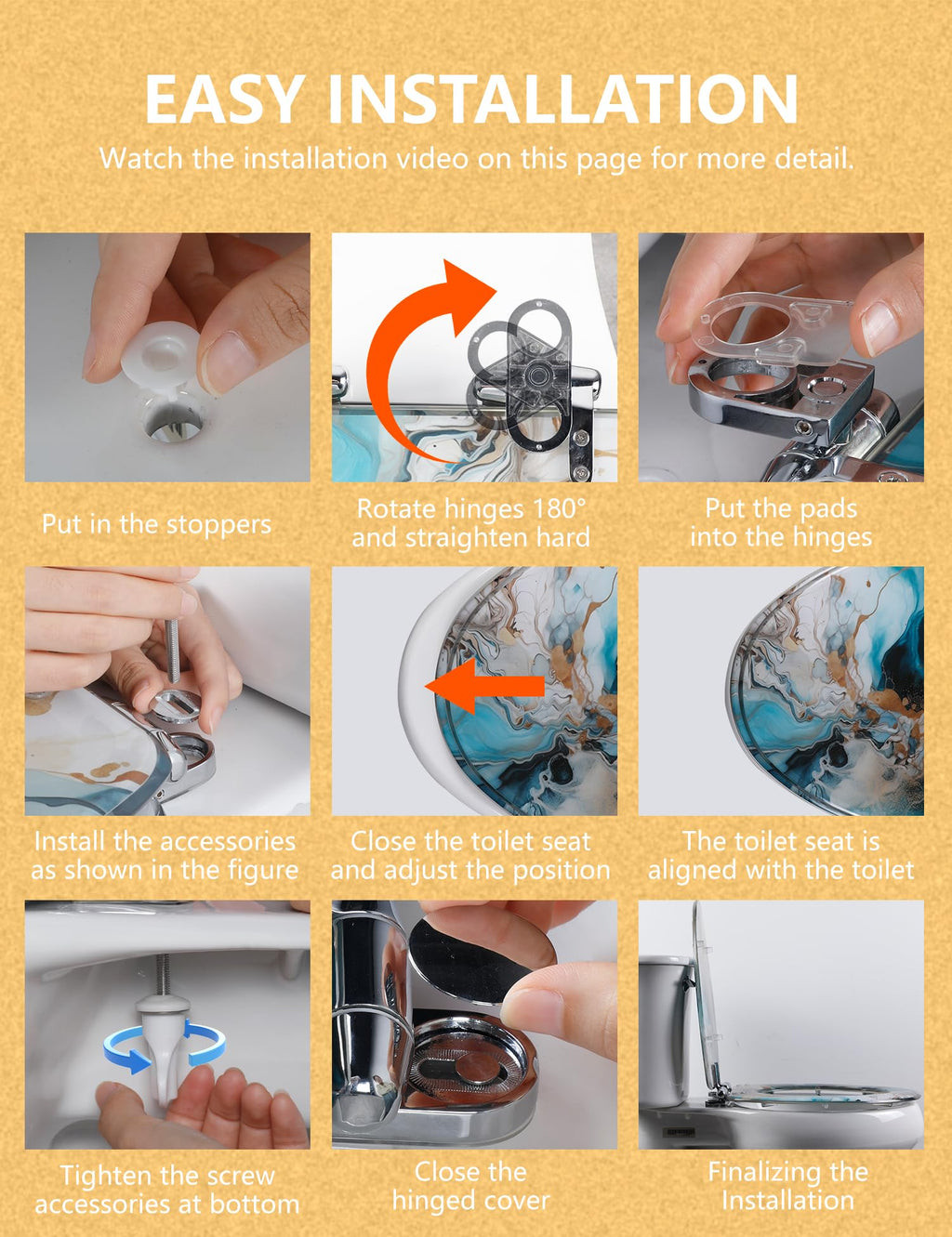 Round Resin Toilet Seat Glitter Soft Close Quick Release Metal Zinc Alloy Hinge Easy to Install also Easy to Clean, Decorative Acrylic Seats (17 Inch)