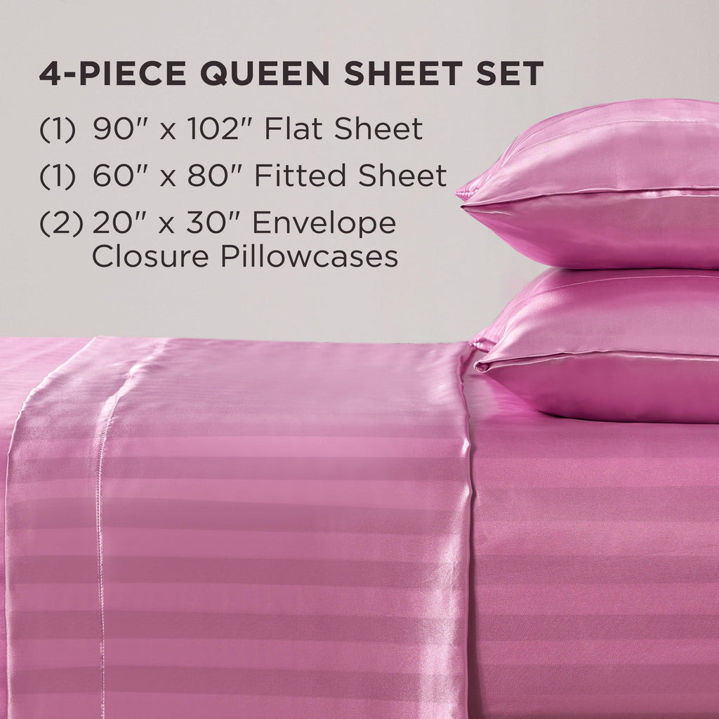 Juicy Couture Silky Satin Damask Sheet Set - Luxury Smooth Satin Striped Sheets
