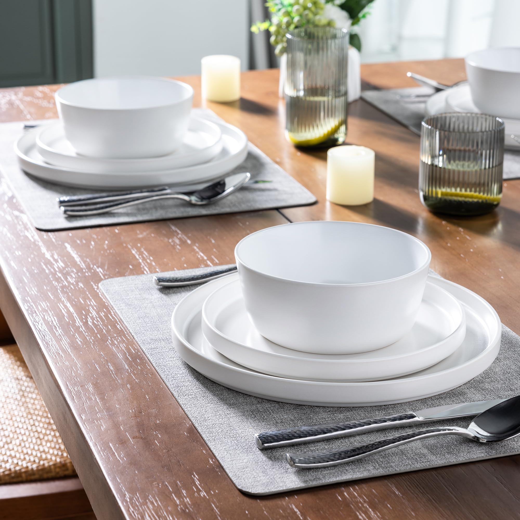 Ceramic Dinnerware Sets for 4, Modern Flat Stoneware Plates and Bowls Sets,Chip and Crack Resistant | Dishwasher & Microwave Safe Dishes Set, Scratch Resistant- Service for 4 (12pc)