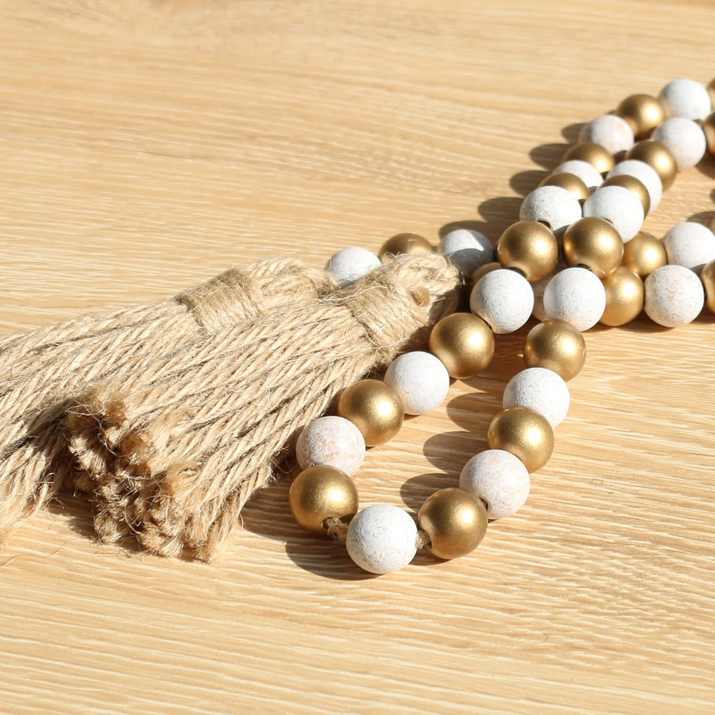 Wood Bead Garland,39in Farmhouse Beads with Tassels Boho Beads for Tiered Tray Decorative Beads Home Decor