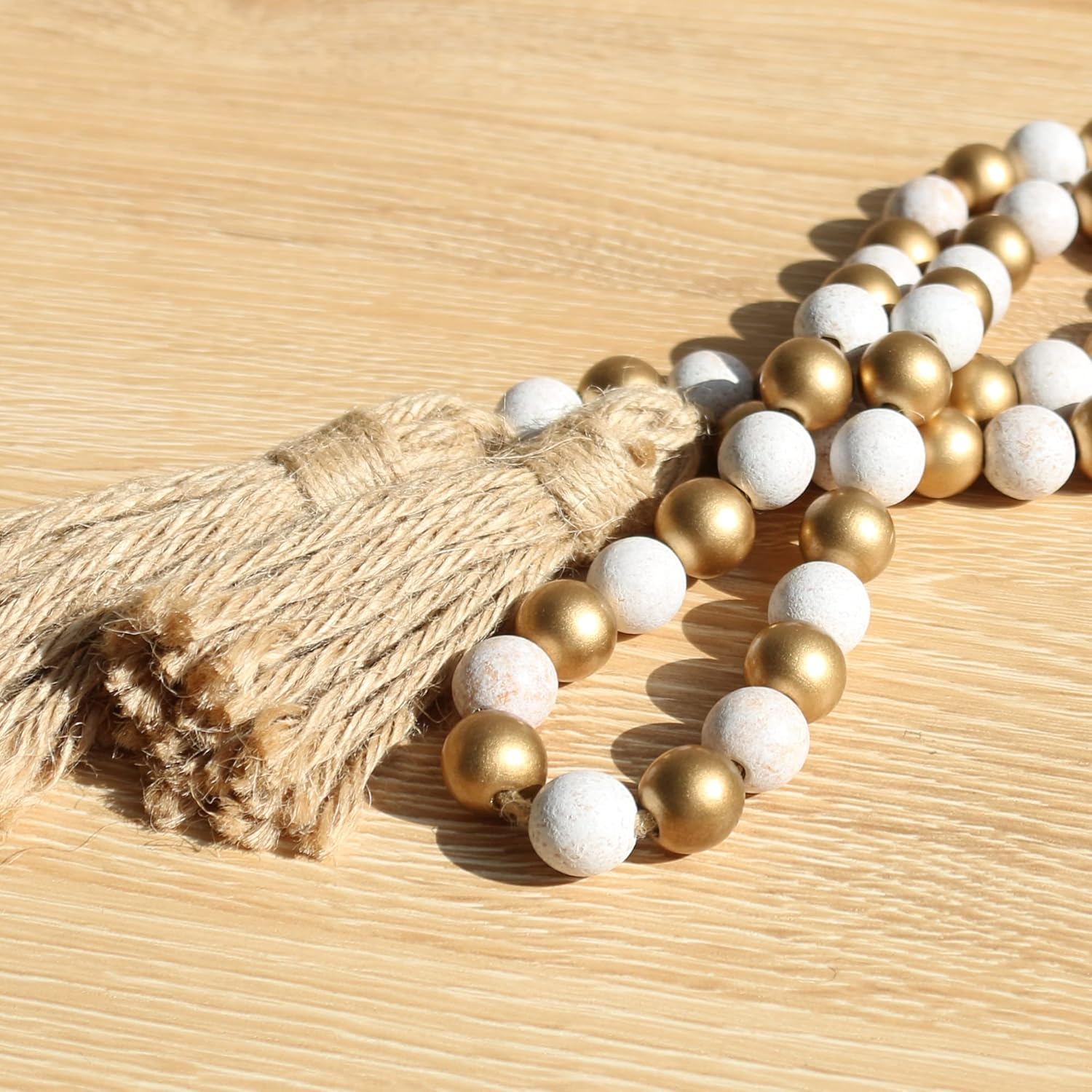 Wood Bead Garland,39in Farmhouse Beads with Tassels Boho Beads for Tiered Tray Decorative Beads Home Decor