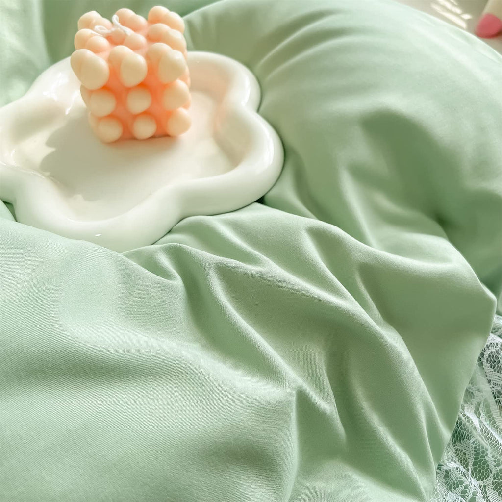 Chic Ruffle Lace Polyester Duvet Cover Set - Bedding-2 Piece Twin Duvet Cover with Zipper Closure - Ultra Soft and Light Weight