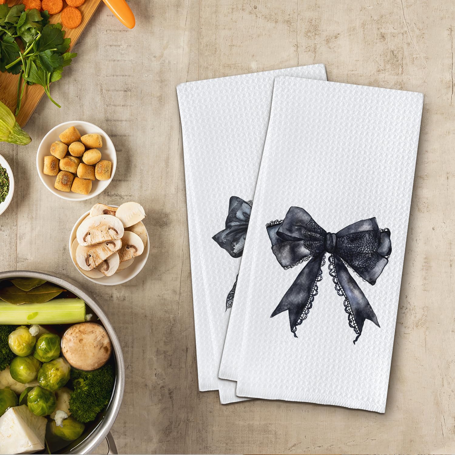 Lace Bow Dish Towels,Tea Towel, Bathroom Decor 16 X 24 Set of 2