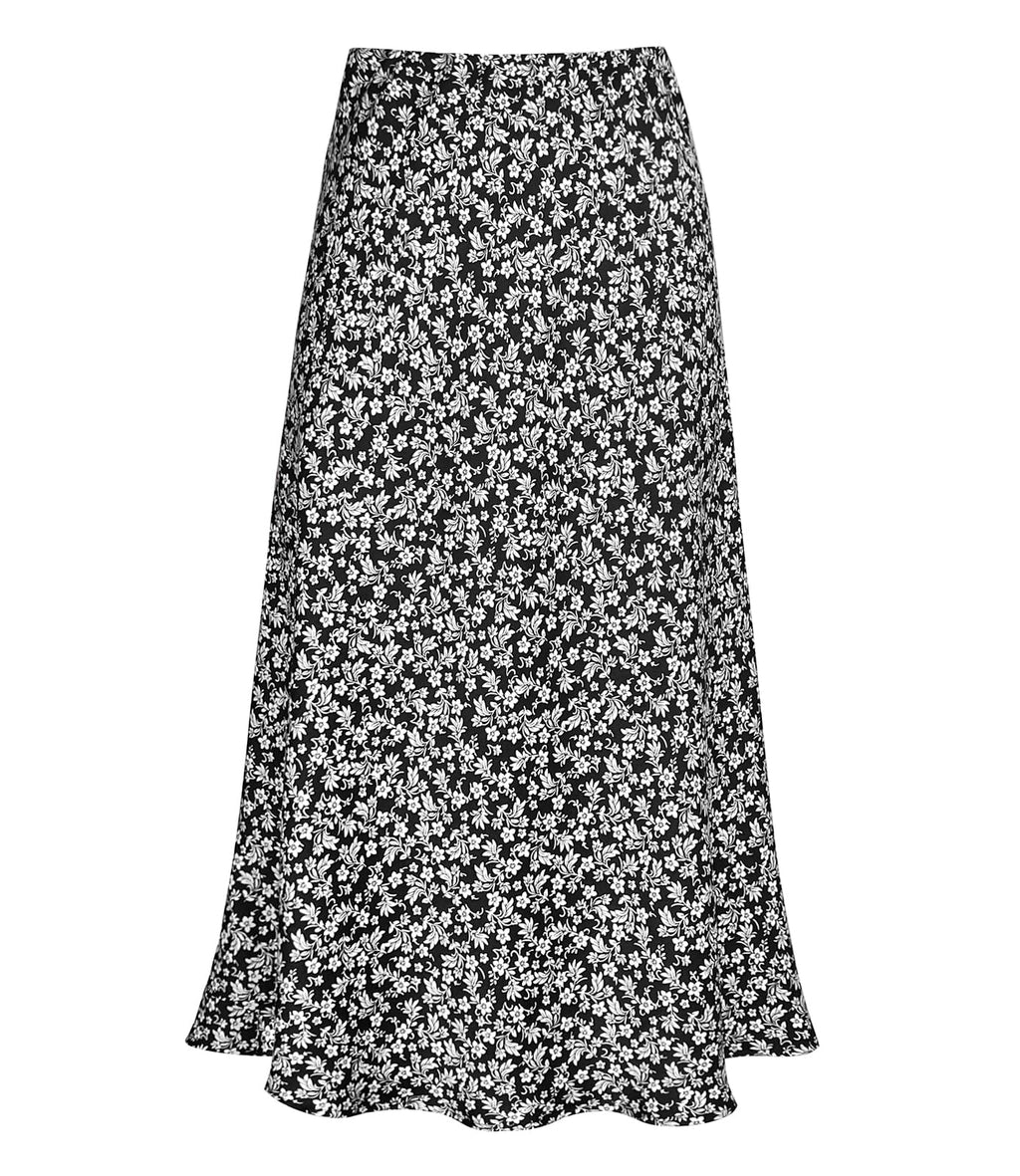 Women's Satin High Waist Hidden Elasticized Waistband Flared Casual A Line Midi Skirt