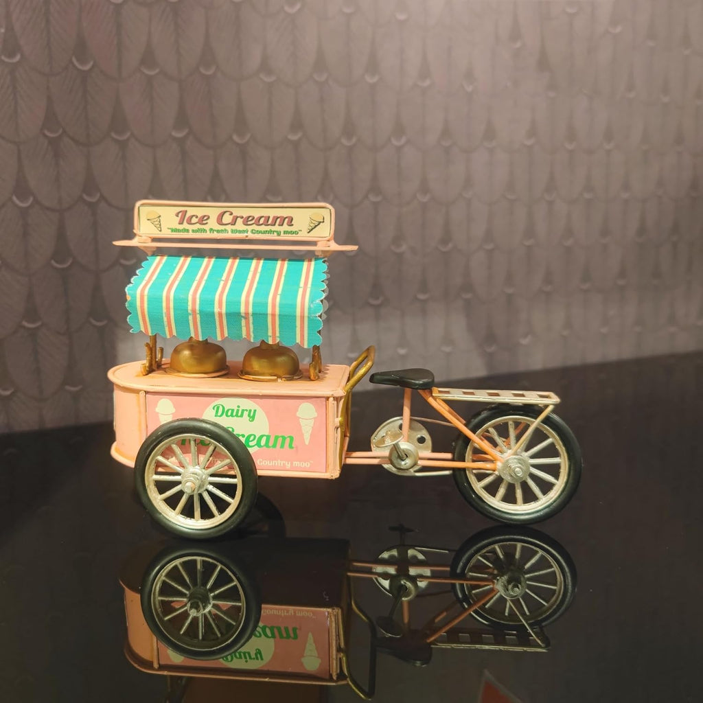 Pink Miniature Ice-Cream Tricycle Bike Model Ice Cream Cart Handmade Retro Home Decoration