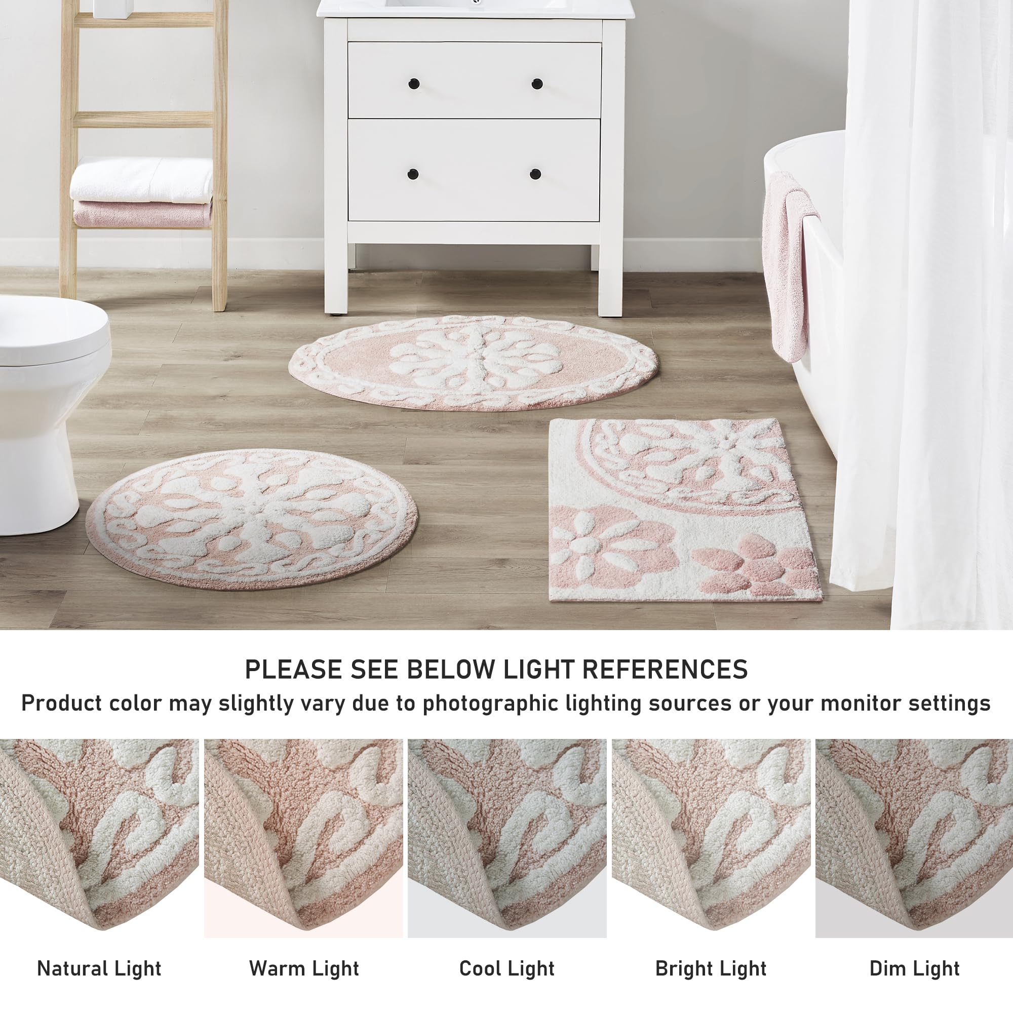 Medallion Floral Pattern Bath Mat 100% Cotton Tufted Bathroom Rugs Luxurious Plush Absorbent, Quick Dry