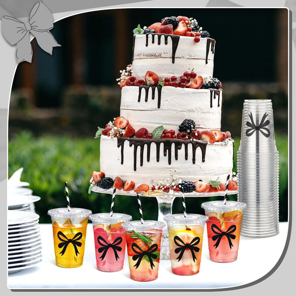 Coquette Bow Disposable Plastic Cups with Straw