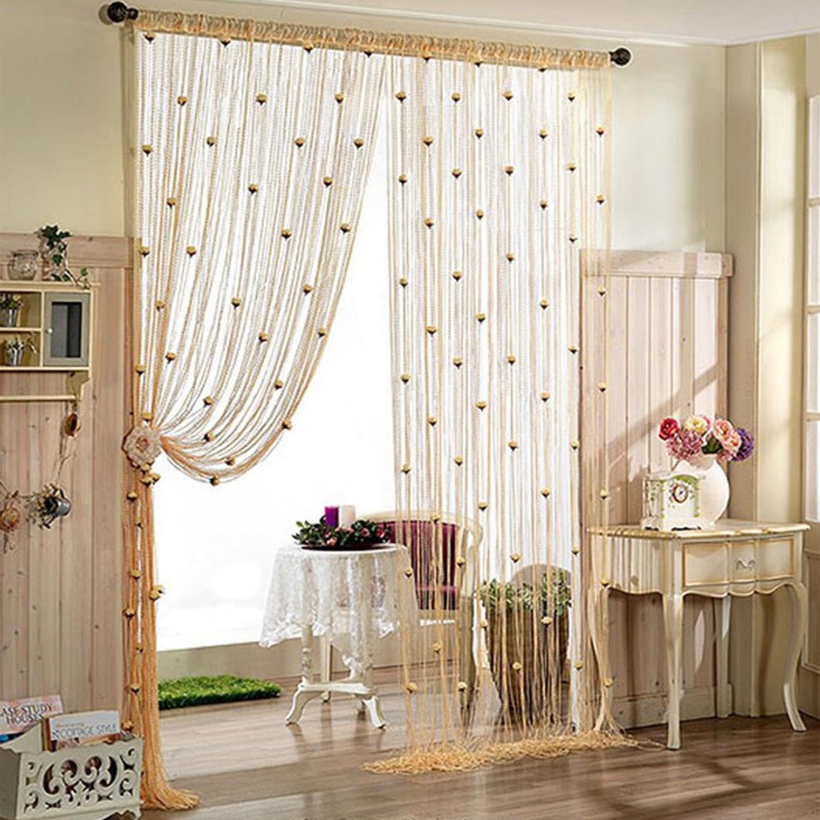 New Beaded String Curtain with Roses - 100 x 200cm Fly Screens for Doors, Tassel Fringe