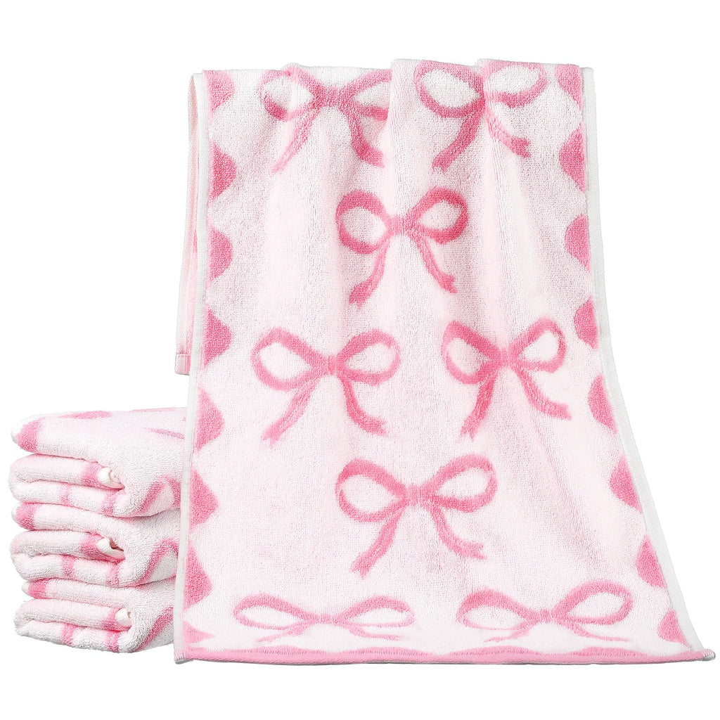 Coquette Bow Hand Towels 100% Cotton Bow Bathroom Towels Kitchen Decor Soft Absorbent Face Towels Preppy Decor Towel for Bathroom (Pink) 4 Pcs