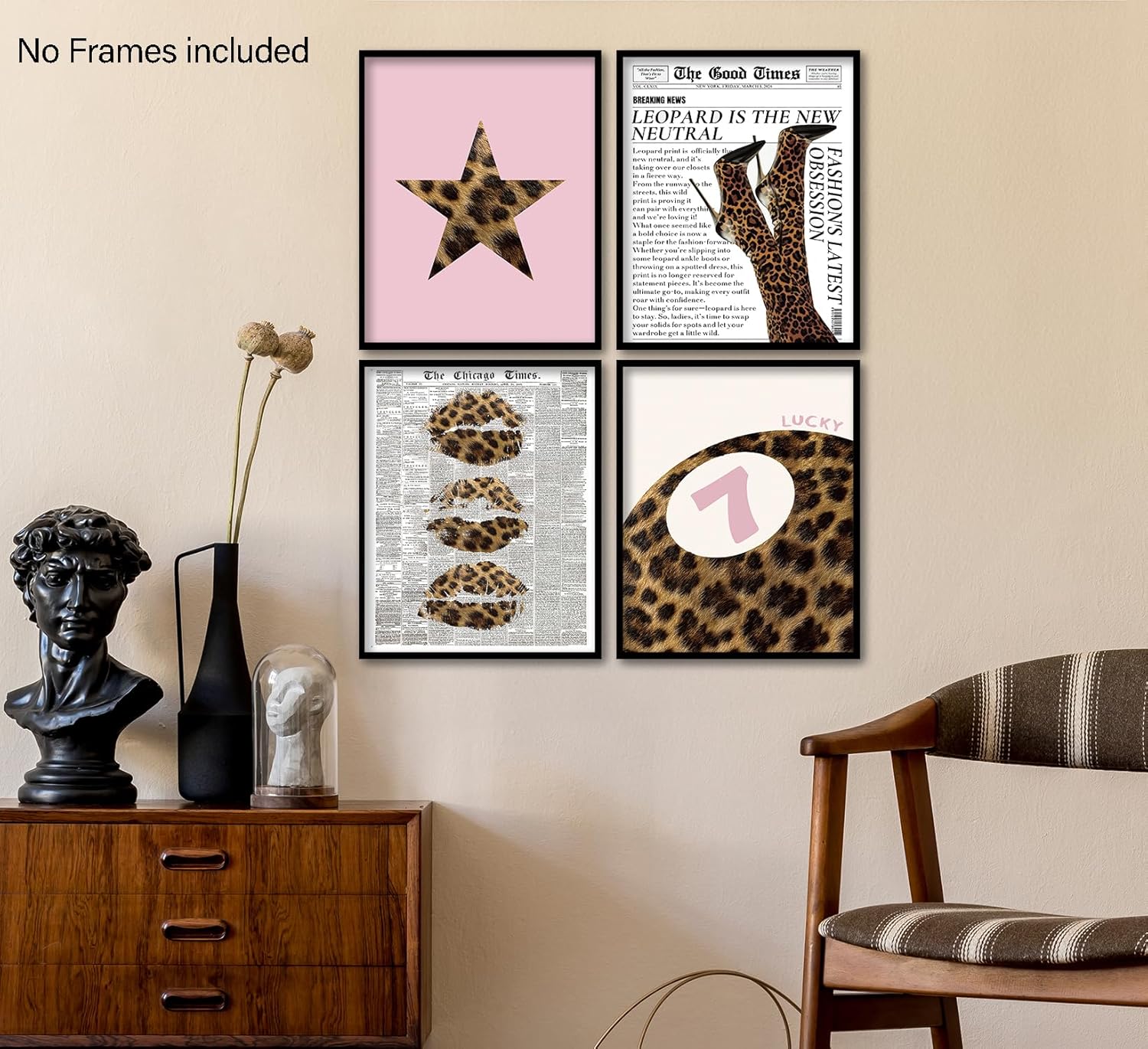 Trendy Pink Leopard Bbedroom Decor,Cheetah Print Room Decor Set of 4, Poster for Room Aesthetic,Preppy Aesthetic Room Decor for Girly Bedroom Apartment Dorm, 8x10 Unframed