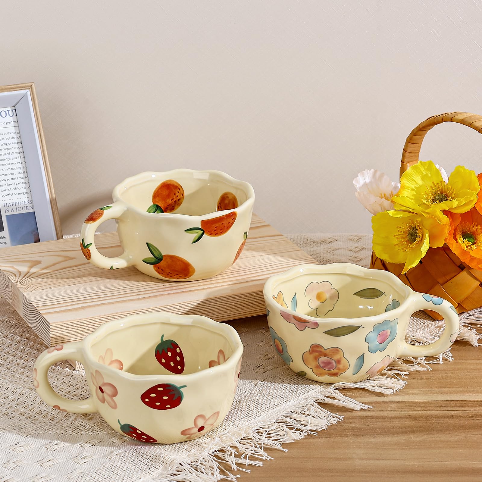 Ceramic Coffee Mug, Cute Floral Fruit Cup, Couple Mugs 8.5 oz/250 ml