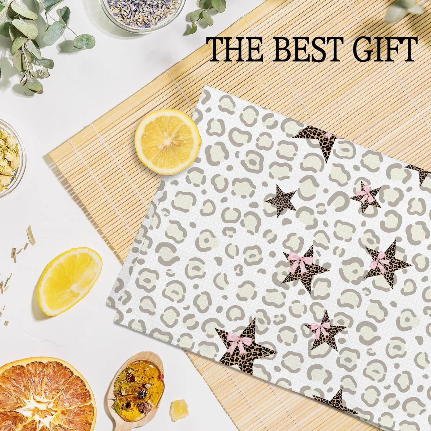 Retro Leopard Kitchen Towels, Coquette Pink Bow Cheetah, 16x24 Inch