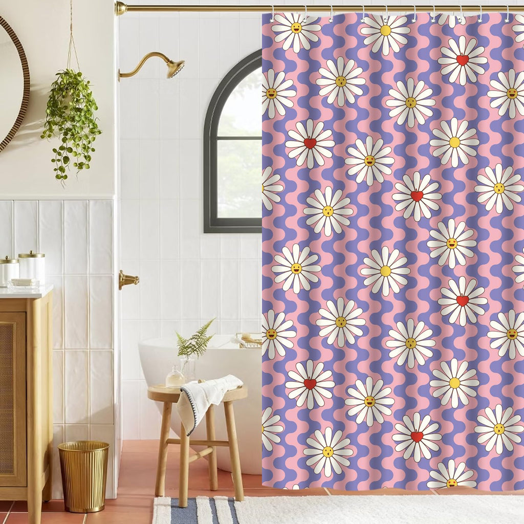 Cute Shower Curtain for Bathroom Modern Aesthetic Funky Decorative, Pretty Chic Cloth Set with Hooks, 72x72 Inch